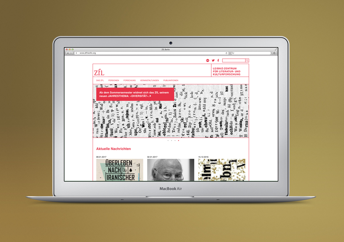 ZfL Leibniz Zentrum fuer Literatur- und Kulturforschung Corporate Design Website Homepage auf MacBook Air